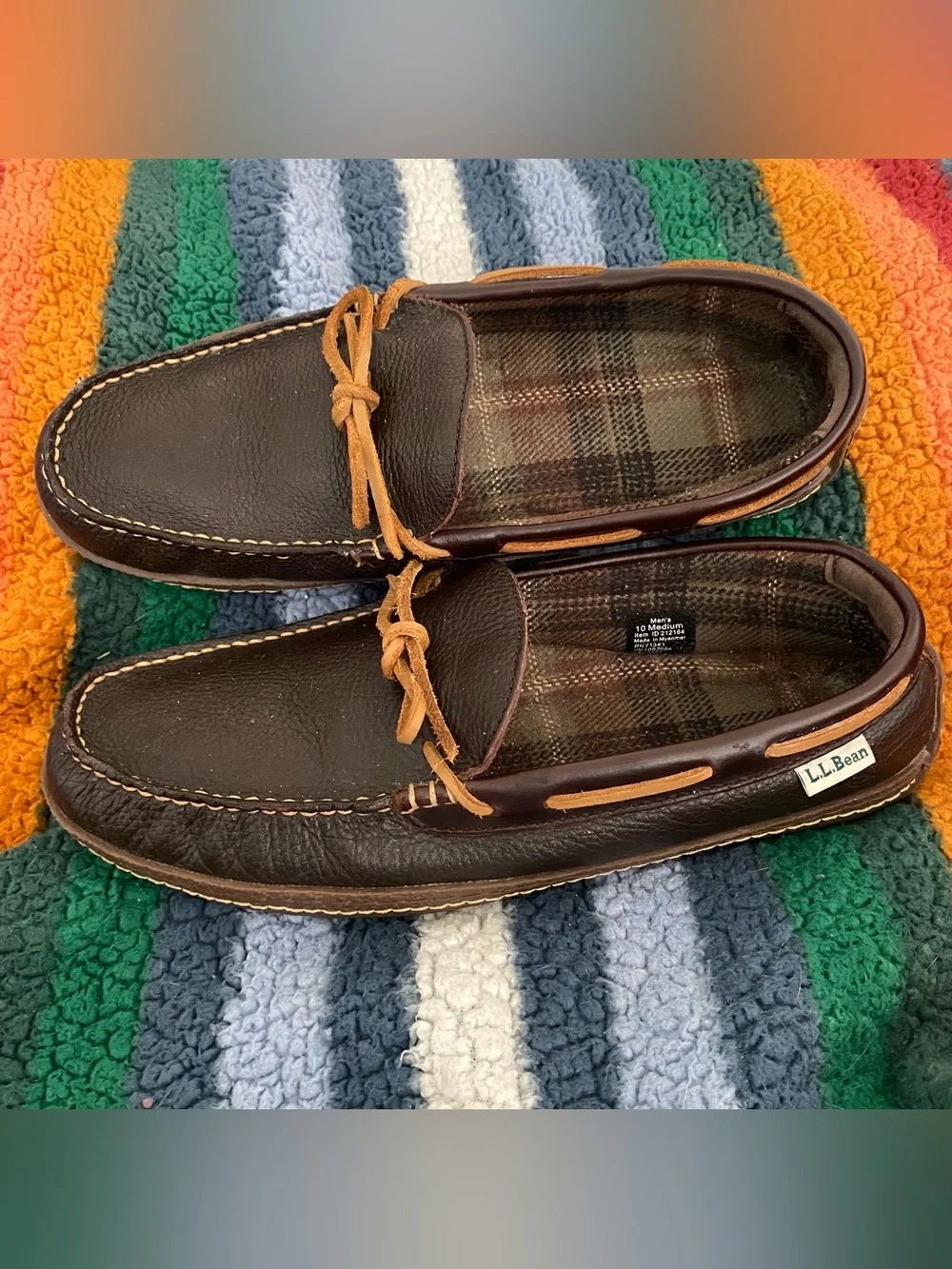 L.L. Bean Men's Handsewn Brown Leather Loafers Slip Ons sz 10 Lined Moccasins